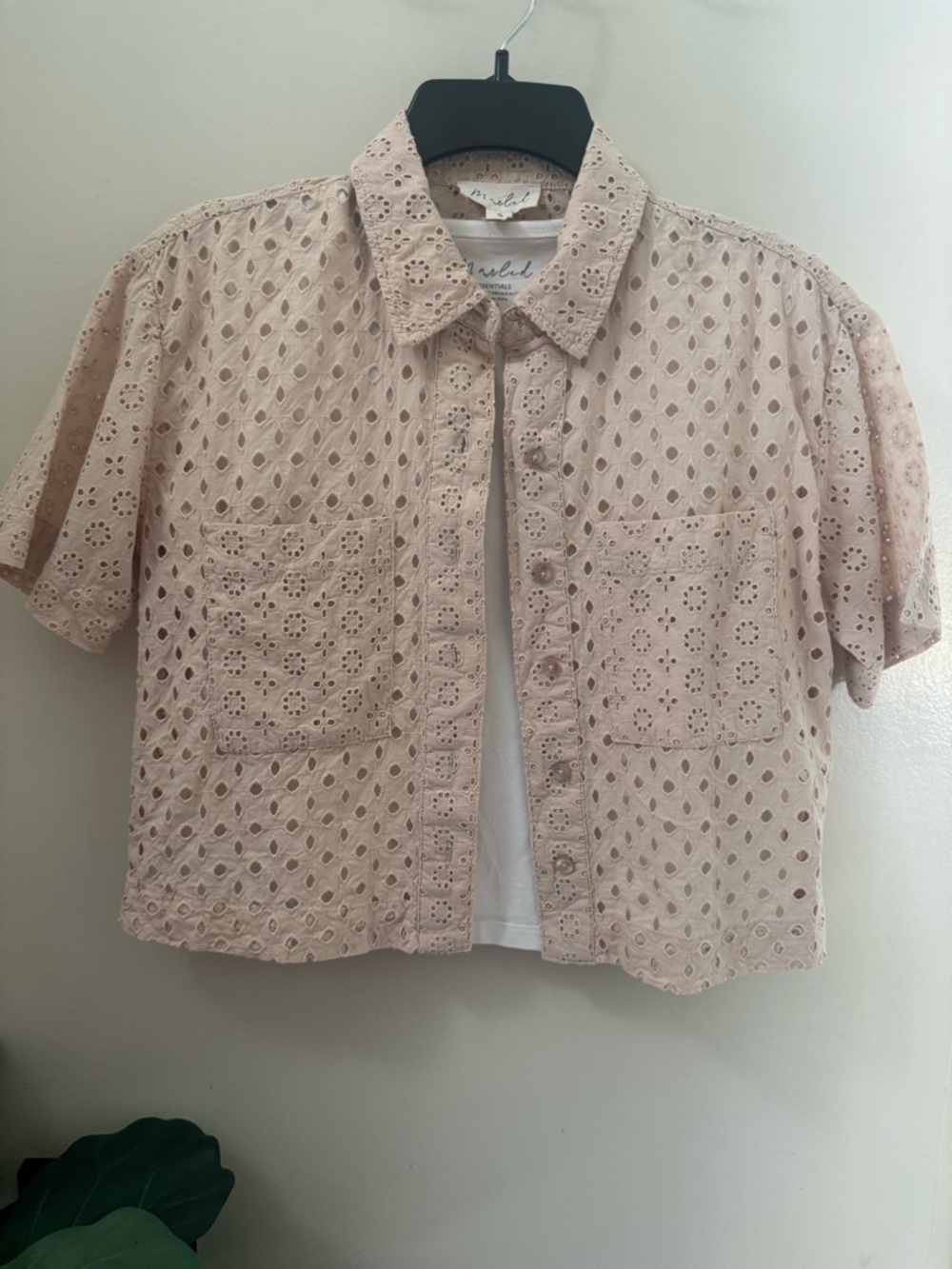 Two-Piece Women’s Creamy Top Eyelet and t-shirt under
